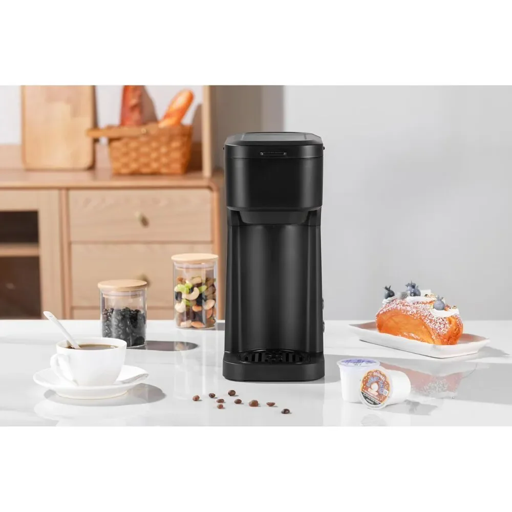 Mainstays Black Matte Dual Brew Coffee Maker, Single Serve, Auto Shutoff, 14oz